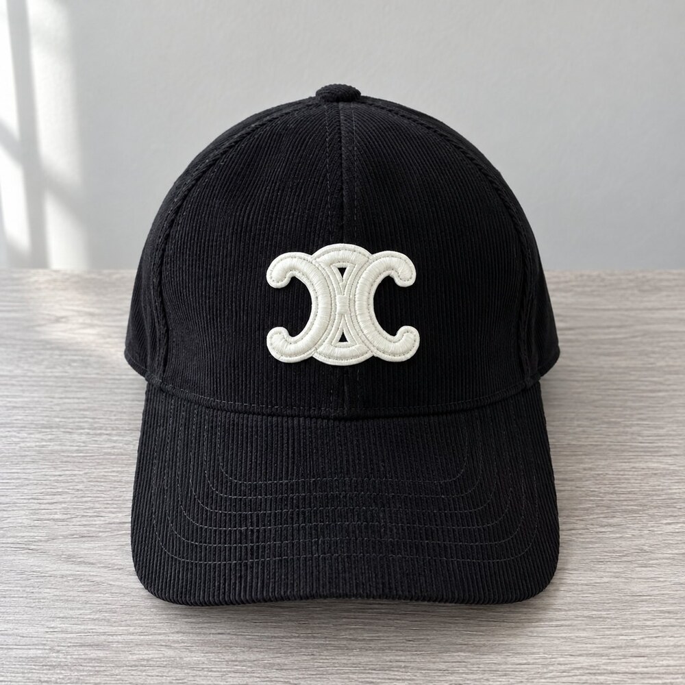 CELINE Black Corduroy Baseball Cap